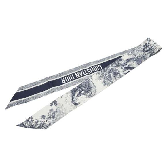 Christian Dior Dior Mitzah Toile de Jouy Sauvage Scarf Muffler White Navy Wom...